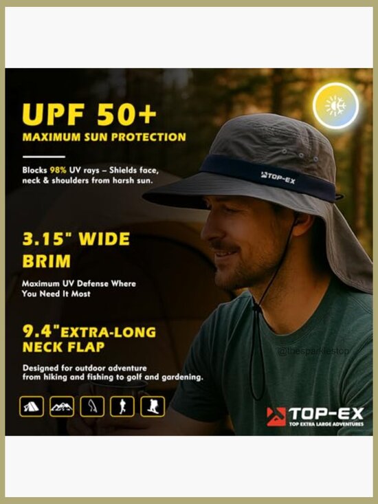 UPF 50+ Sun Hat with Neck Flap, Cooling Nylon, Wide Brim for  display picture 1